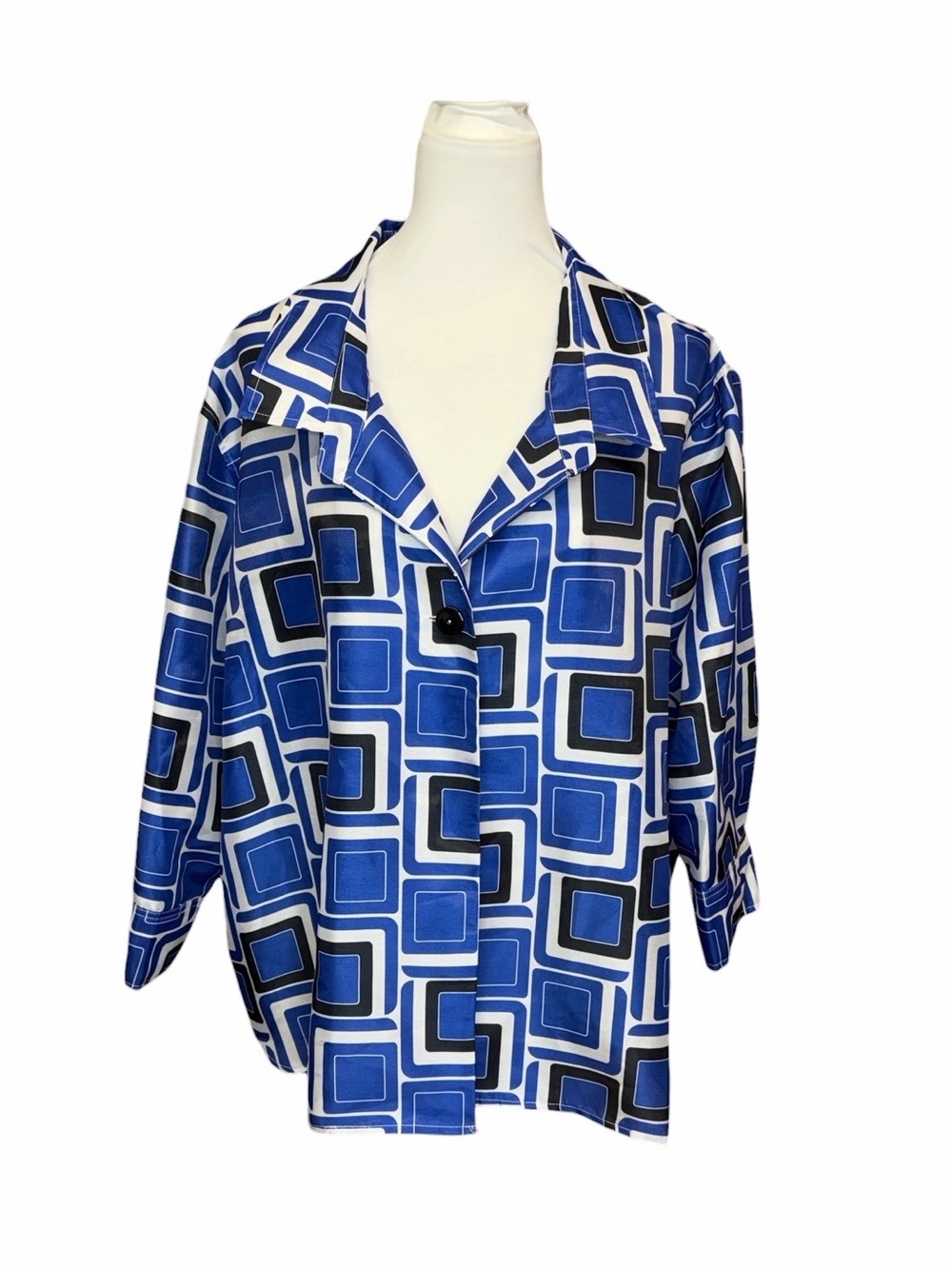 Tyler Boe Geometric Print Button-Up Shirt in Blue and Black